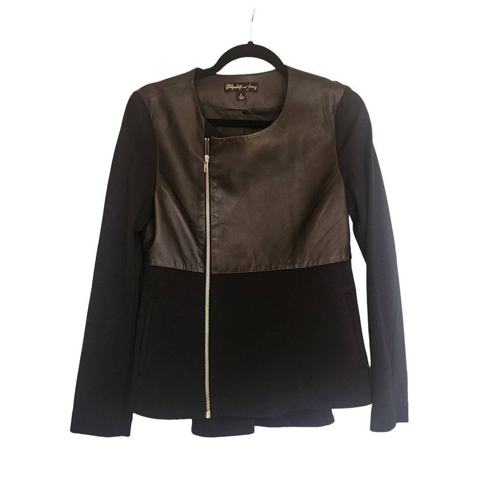 Elizabeth & James 100% real lamb leather upper side zip peplum jacket size 6